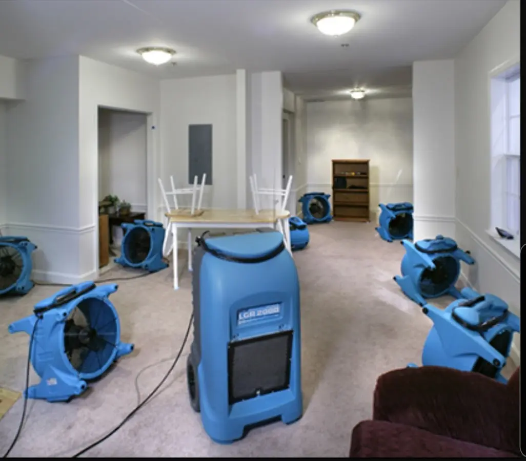 Air movers and dehumidifier setup for Water Damage Restoration in Plainfield